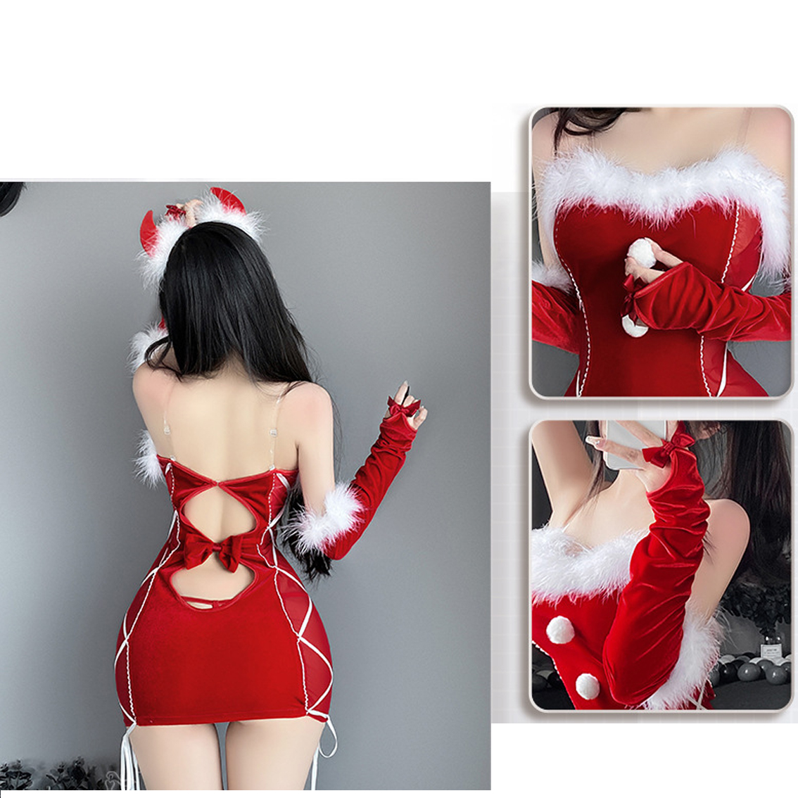 Disfraz Santa Claus Mujer Ropa Interior Sexy Vestido de Tubo Peludo