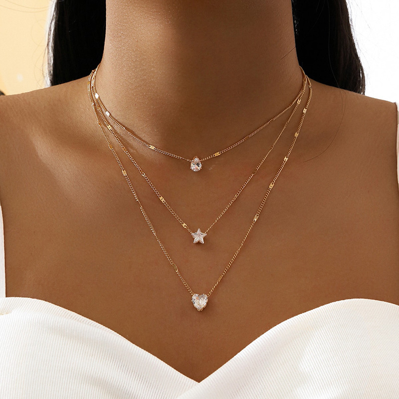 Collar Colgante Capas Mujer Dijes Corazón Estrella Piedra Zirconia Joyería Regalos Amor