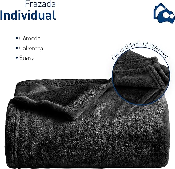 A Bluelander Cobija Individual, Franela de Alta Calidad, Frazada Cómoda y Calientita Tejido Suave y Cálido, Manta de 100% Poliéster Ultrasuave, Calidad Premium (1, Negro, Individual).