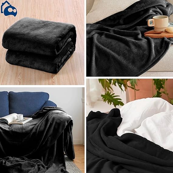 A Bluelander Cobija Individual, Franela de Alta Calidad, Frazada Cómoda y Calientita Tejido Suave y Cálido, Manta de 100% Poliéster Ultrasuave, Calidad Premium (1, Negro, Individual).