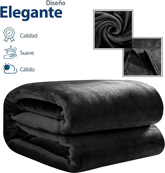A Bluelander Cobija Individual, Franela de Alta Calidad, Frazada Cómoda y Calientita Tejido Suave y Cálido, Manta de 100% Poliéster Ultrasuave, Calidad Premium (1, Negro, Individual).