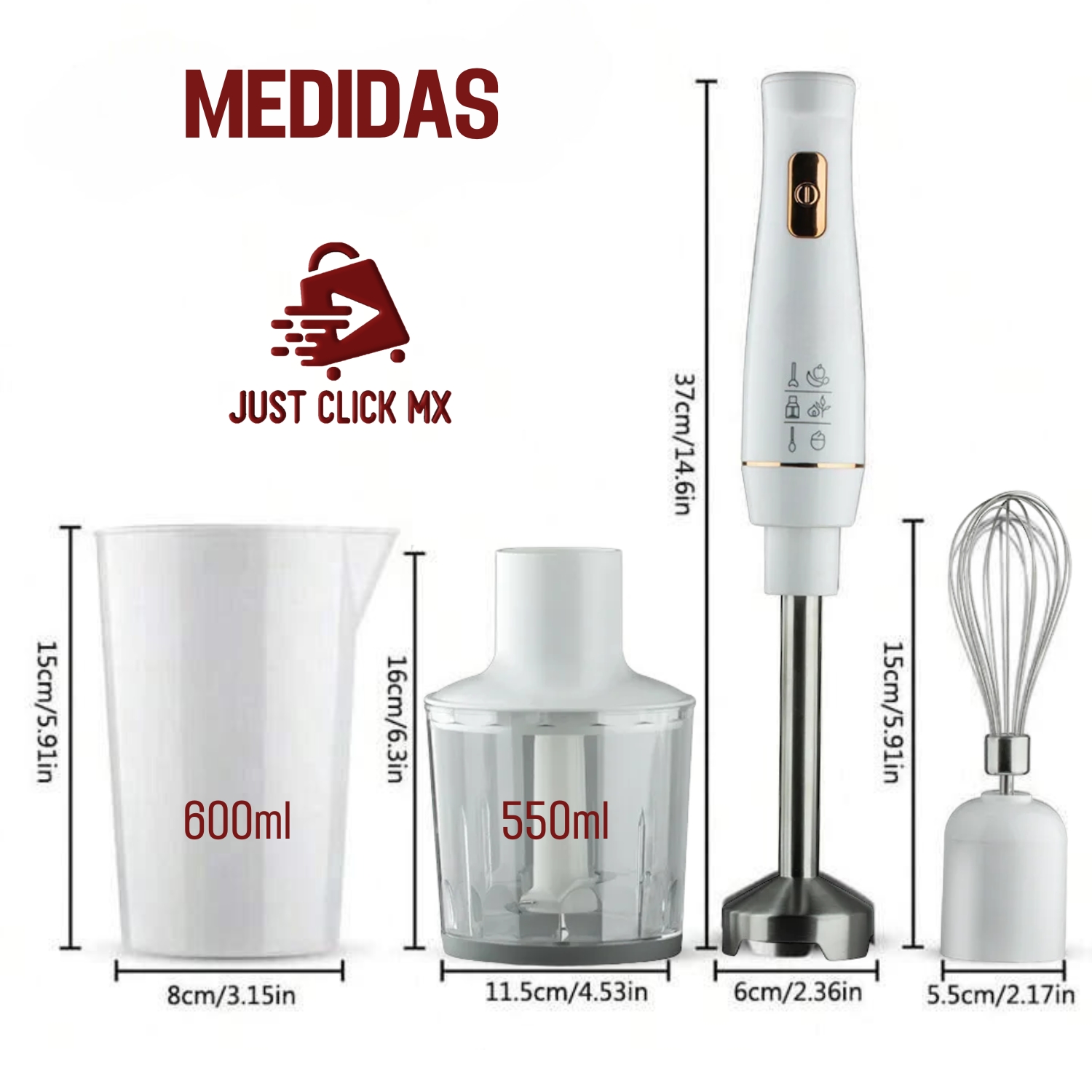 Batidora de Inmersión 4 en 1 Blanca