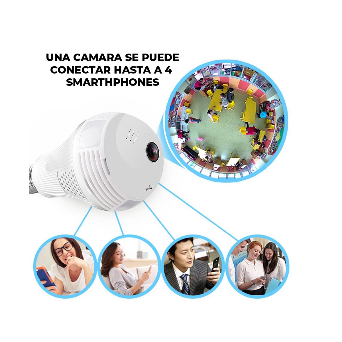 Camara De Seguridad Tipo Foco Full HD 1080p WIFI Vista Panoramica Tipo Ojo de Pez.