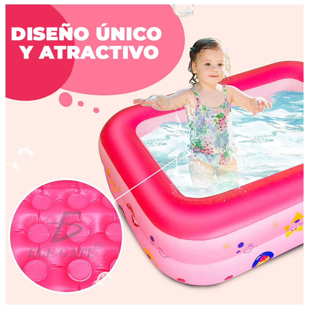 Piscina inflable ideal para exterior e interior 150*110*50 Color Rosa.