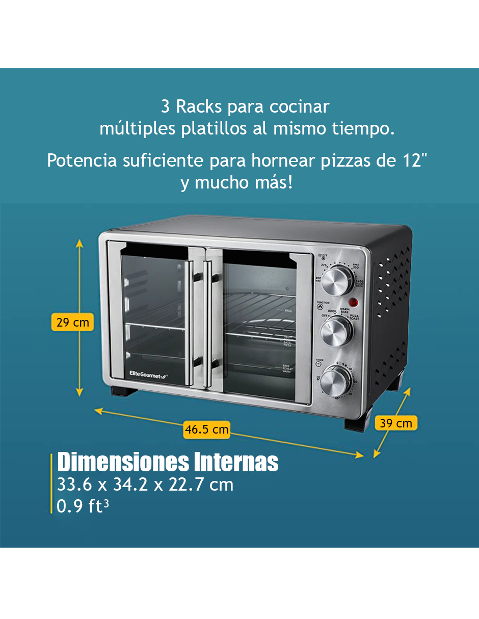 Horno tostador de encimera de doble puerta francesa Elite Gourmet.