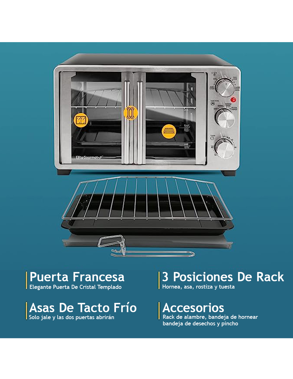 Horno tostador de encimera de doble puerta francesa Elite Gourmet.