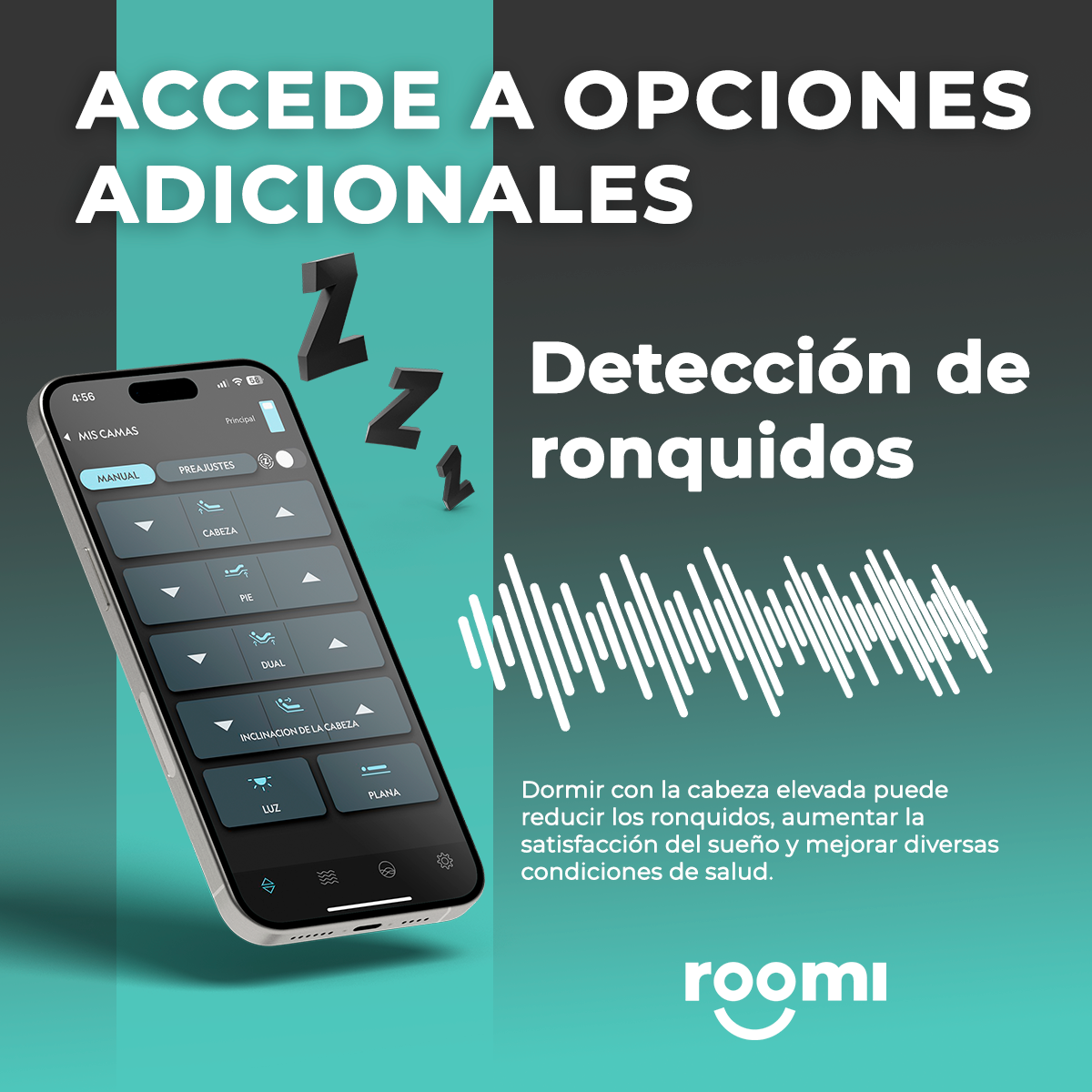 Cama Eléctrica Individual Ajustable con Control Remoto, Función Masaje y Luz Bajo Cama ROOMI.