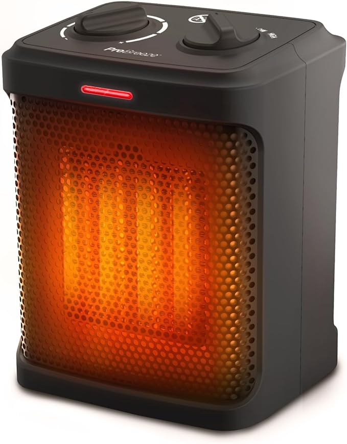 Pro Breeze Calefactor Electrico 1500W. 3 Modos y Termostato Ajustable. Calentador ceramico bajo consumo. Hogar, Oficina, Viajes - Negro.