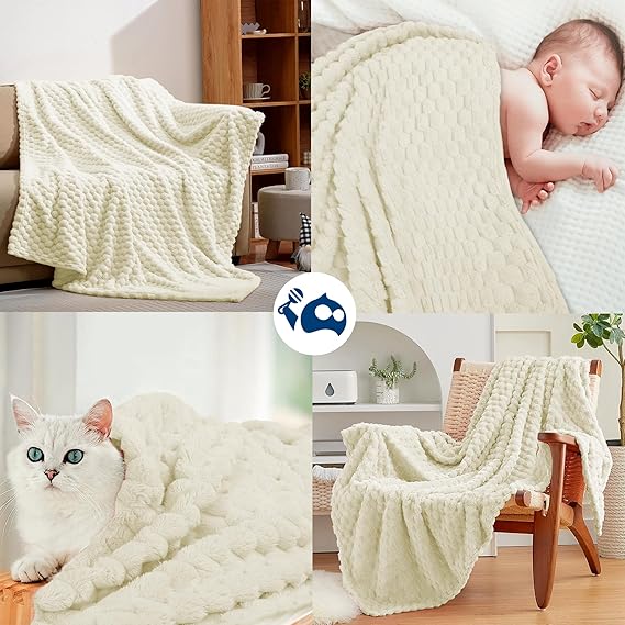 A 0000000001010 1 Cobija para Bebé de Franela, Frazada Cómoda, Calientita, Cálida, Manta de 100% Poliéster Ultrasuave, Tamaño 117 x 83 cm, Calidad Premium (Hueso/Hexágono Grande, 117x83 cm).