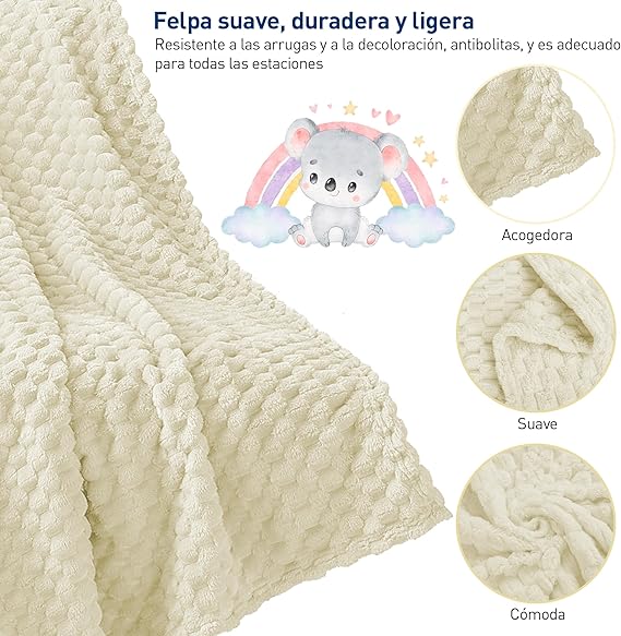 A 0000000001010 1 Cobija para Bebé de Franela, Frazada Cómoda, Calientita, Cálida, Manta de 100% Poliéster Ultrasuave, Tamaño 117 x 83 cm, Calidad Premium (Hueso/Hexágono Grande, 117x83 cm).