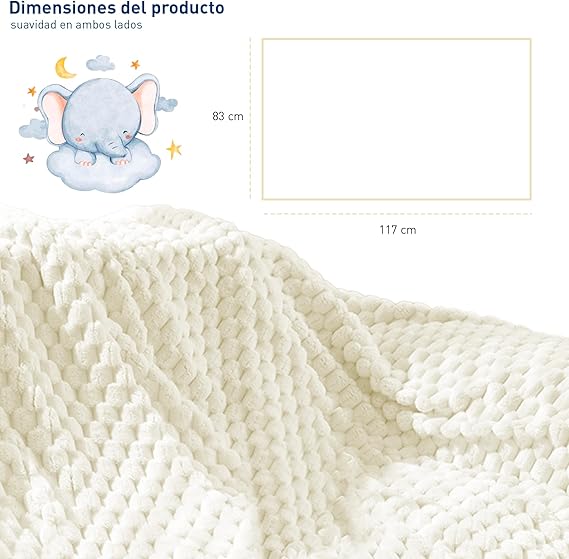 A 0000000001010 1 Cobija para Bebé de Franela, Frazada Cómoda, Calientita, Cálida, Manta de 100% Poliéster Ultrasuave, Tamaño 117 x 83 cm, Calidad Premium (Hueso/Hexágono Grande, 117x83 cm).