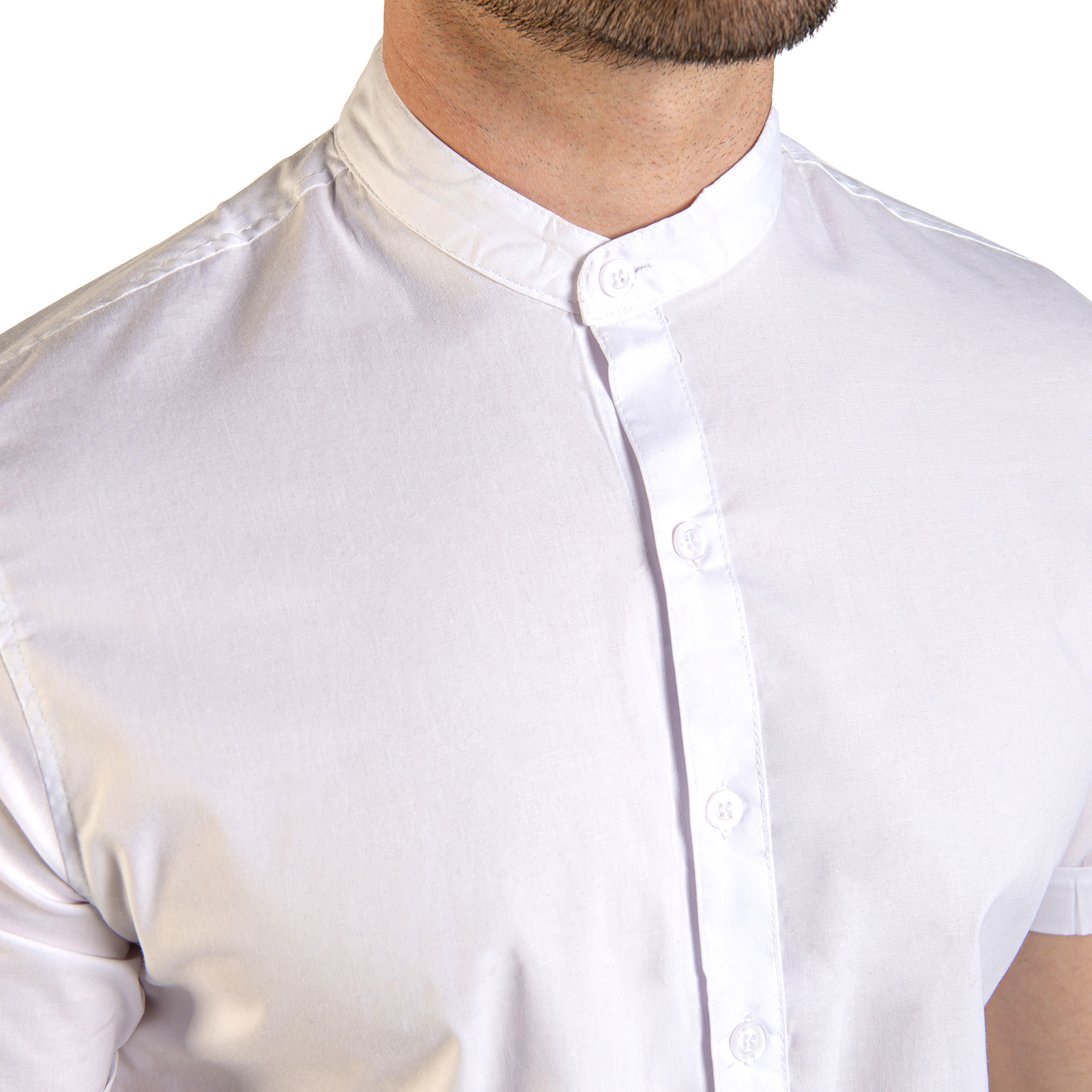 Camisa Manga Corta Cuello Mao Color Blanco Para Hombre CHB Chili Beans Clothing Co..