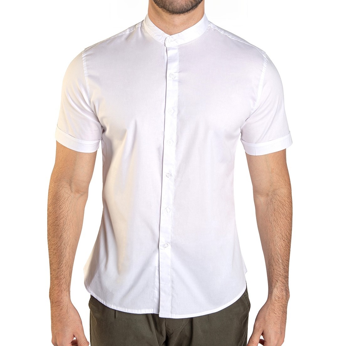 Camisa Manga Corta Cuello Mao Color Blanco Para Hombre CHB Chili Beans Clothing Co..