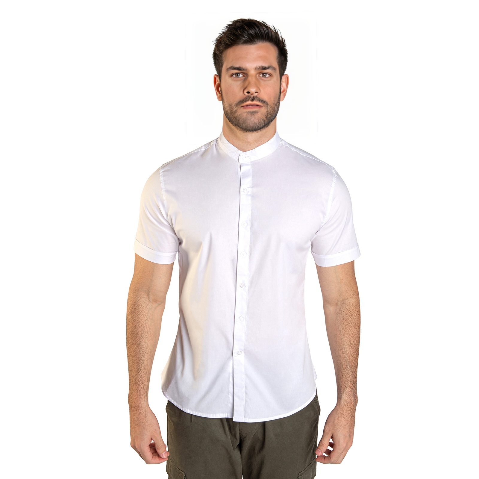 Camisa Manga Corta Cuello Mao Color Blanco Para Hombre CHB Chili Beans Clothing Co..