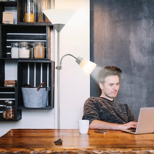 Lámpara De Pie Ajustable Con Luz De Lectura Moderna gris