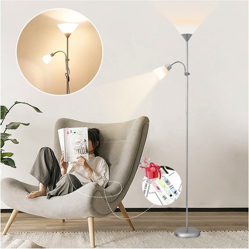 Lámpara De Pie Ajustable Con Luz De Lectura Moderna gris