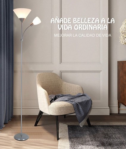 Lámpara De Pie Ajustable Con Luz De Lectura Moderna gris