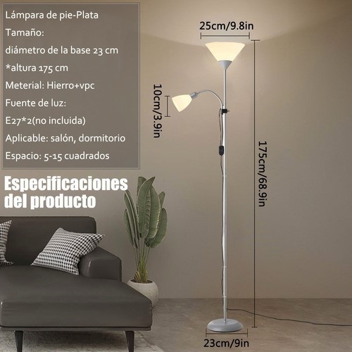 Lámpara De Pie Ajustable Con Luz De Lectura Moderna gris