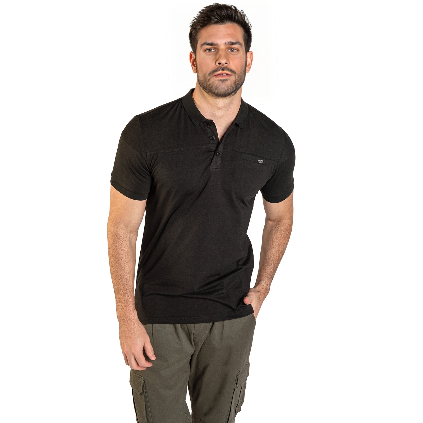 Playera básica tipo Polo Para hombre color negro