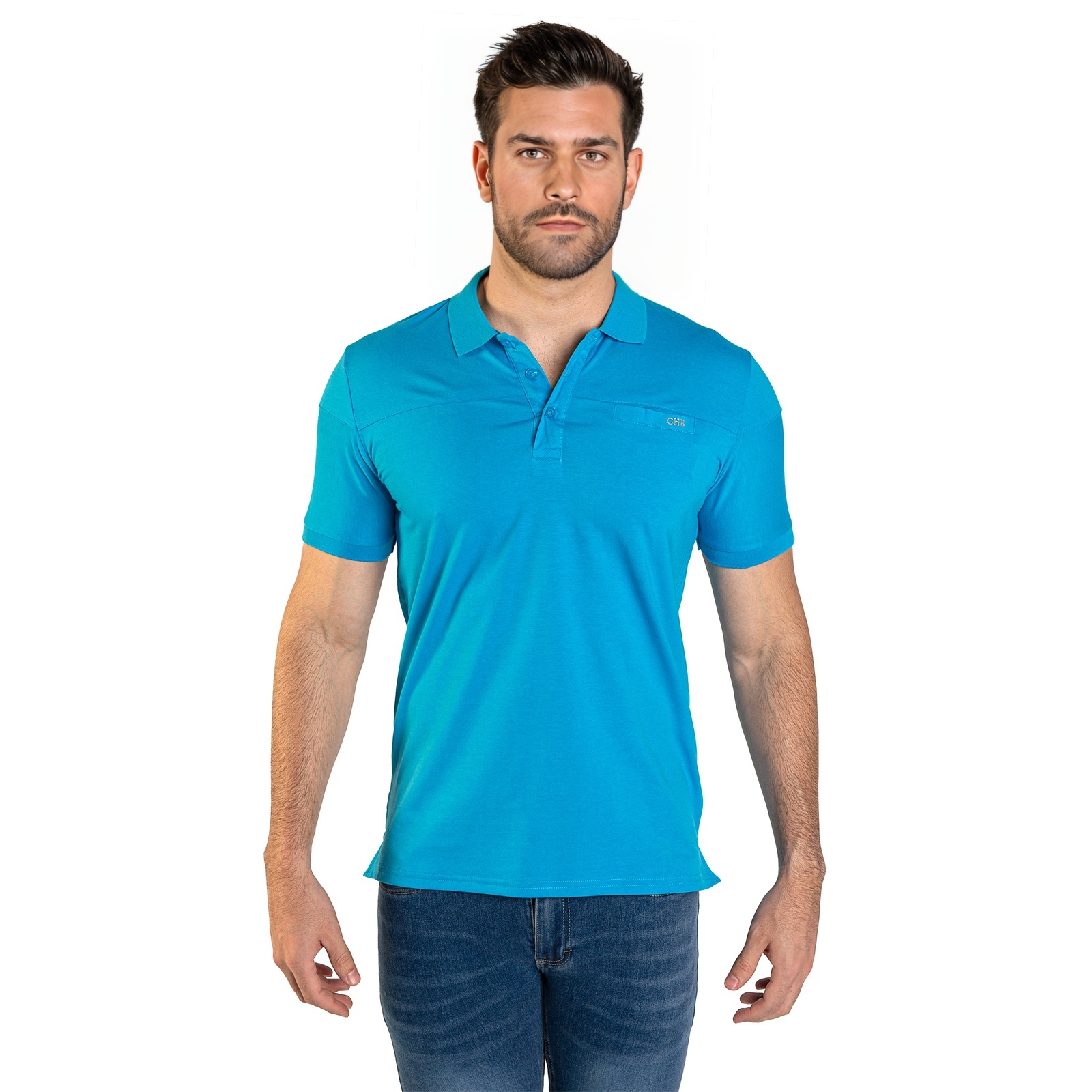 Playera básica tipo Polo Para hombre color azul.