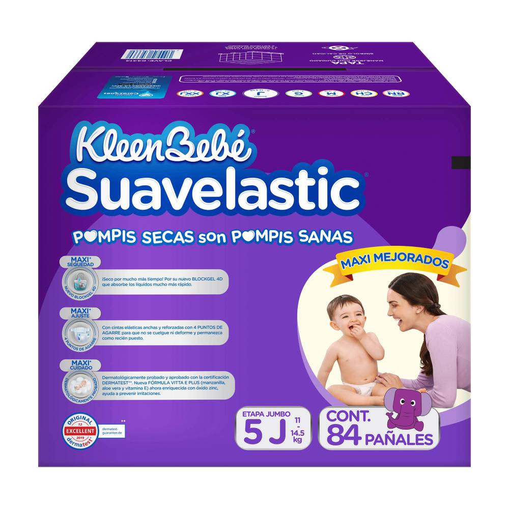Pañales KLEENBEBE Suavelastic Jumbo 84 piezas.