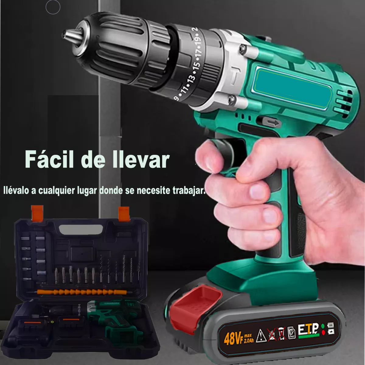 Rotomartillo electroneumático Adeske T66 inalámbrico verde oscuro con 156W de potencia 100V/240V