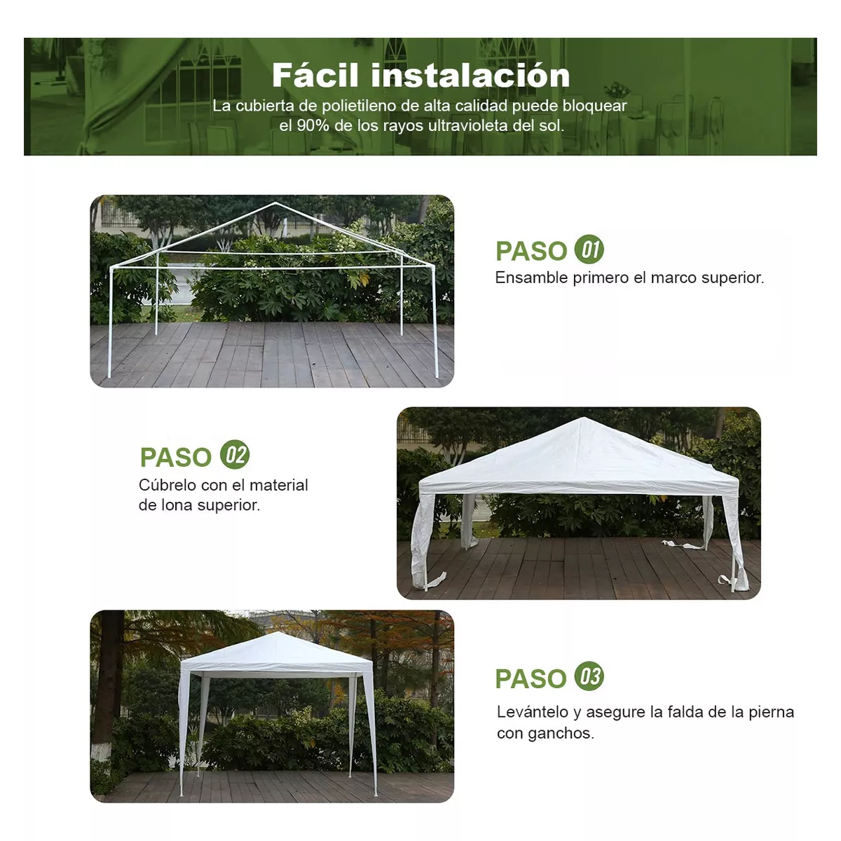 Toldo Reforzado Tienda De Negocios Carpa Simple Blanco 3×3m.
