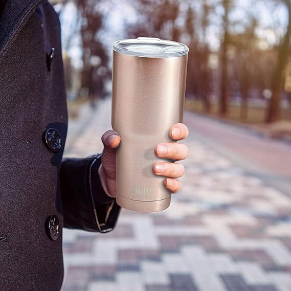 A Built NY - Vaso doble pared de acero inoxidable de aspiradora aislado , Oro Rosa.