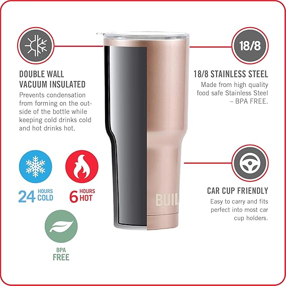 A Built NY - Vaso doble pared de acero inoxidable de aspiradora aislado , Oro Rosa.