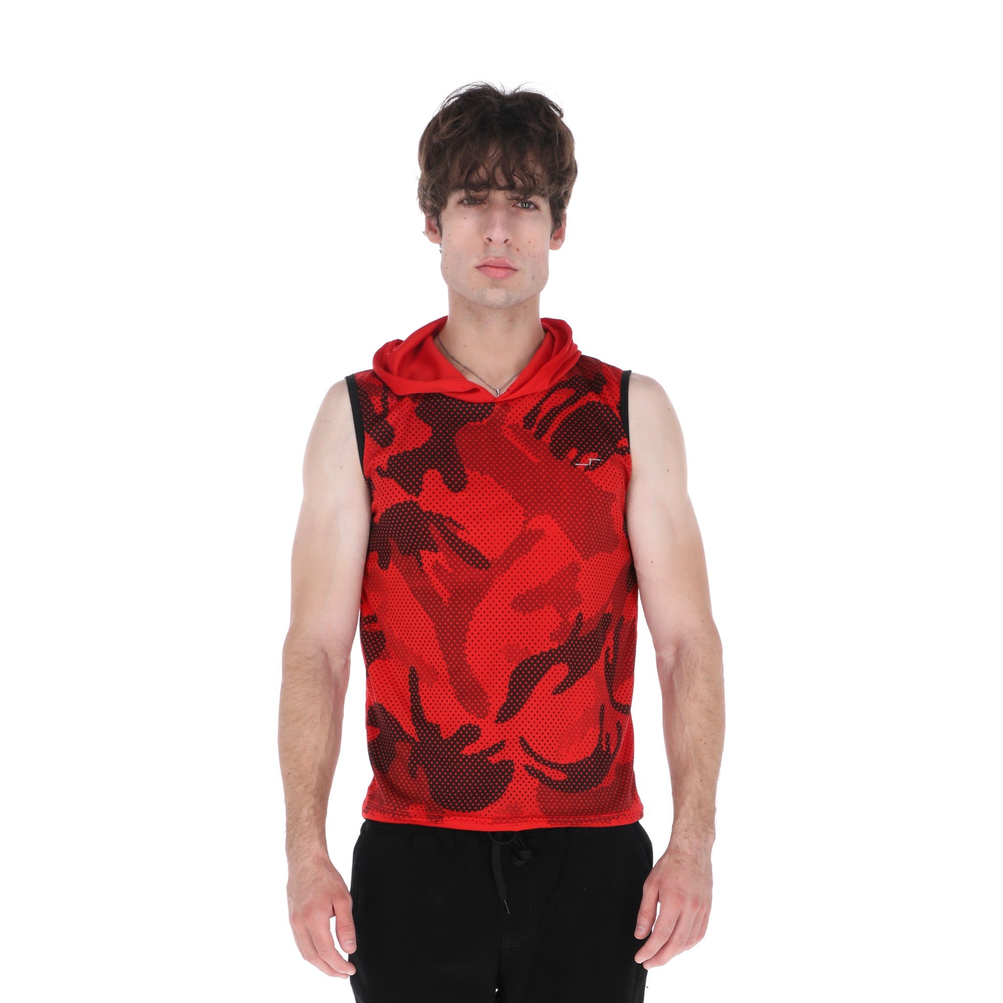 Playera Deportiva Sin Mangas Con Capucha Color Rojo Para Hombre