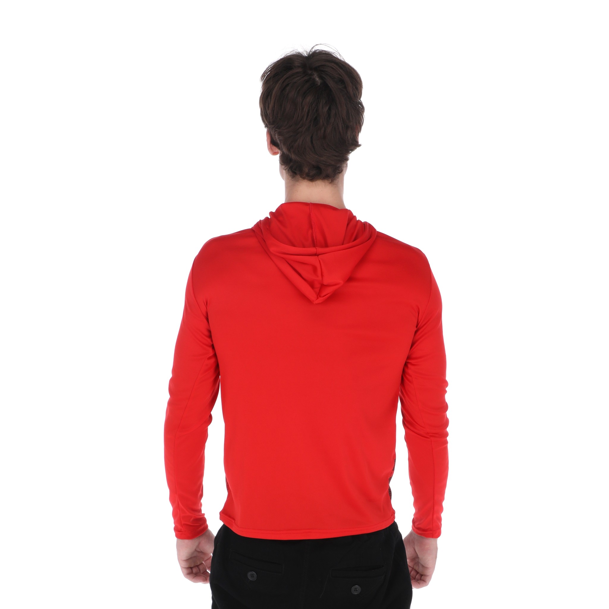 Playera Deportiva Manga Larga Con Capucha Color Rojo Para Hombre