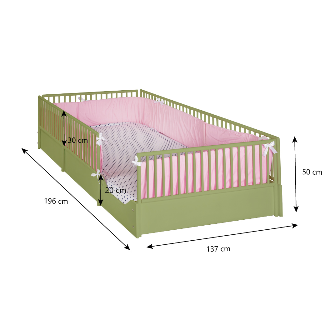 Cama cuna para bebe de madera en 7 colores mate y barandales removibles.