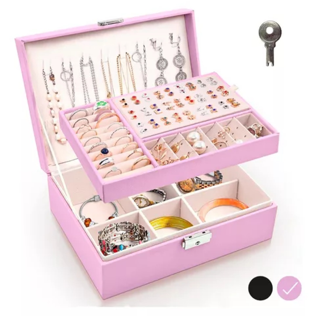 Alhajero Joyero Estuche Organizador Joyería Amplio Multiusos Color Rosa