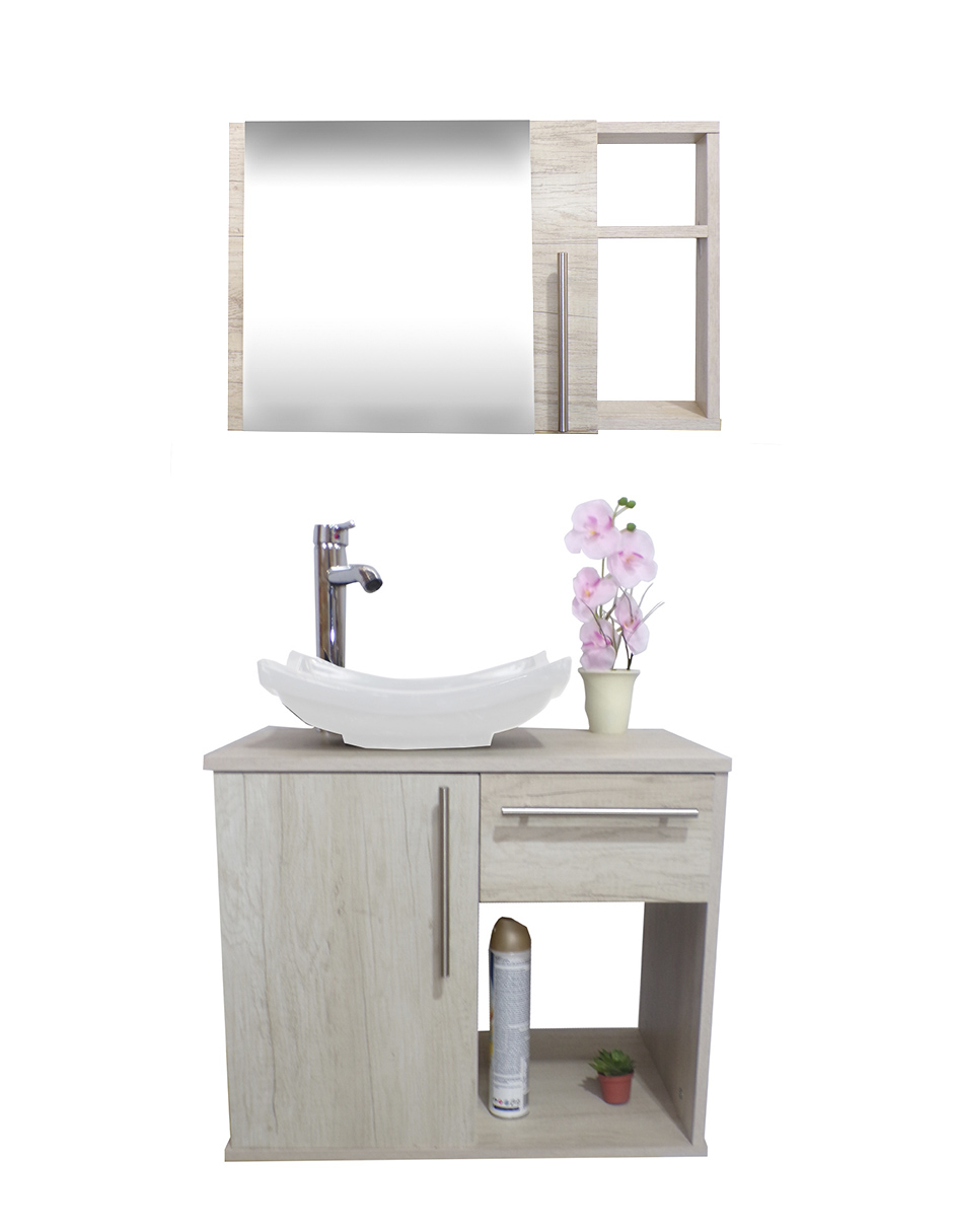 Combo De Gabinete Para Baño 08 Con Puerta Y Cajón Con Lavabo Y Monomando + Botiquin Con Espejo