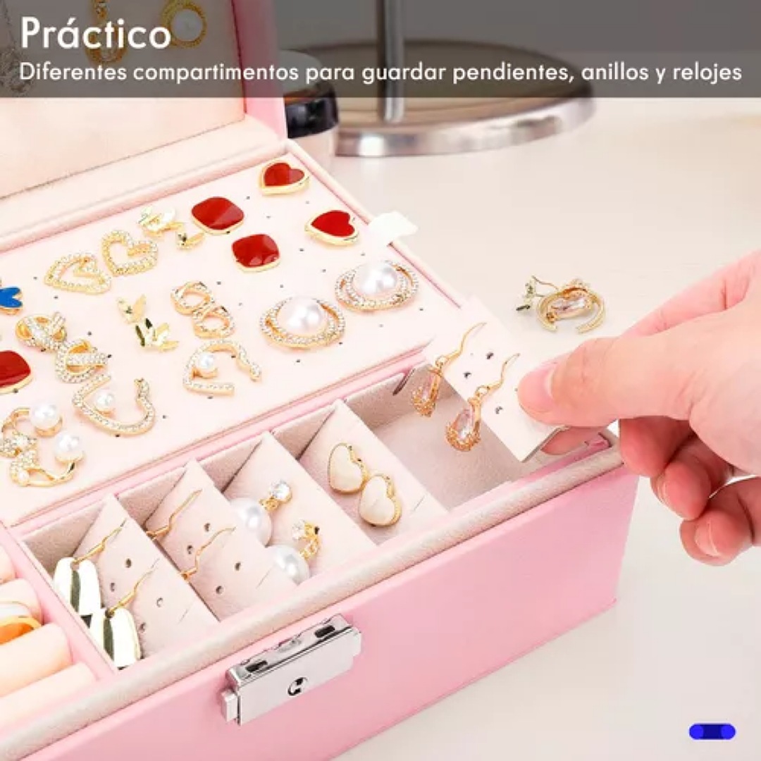 Alhajero Joyero Estuche Organizador Joyería Amplio Multiusos Color Rosa
