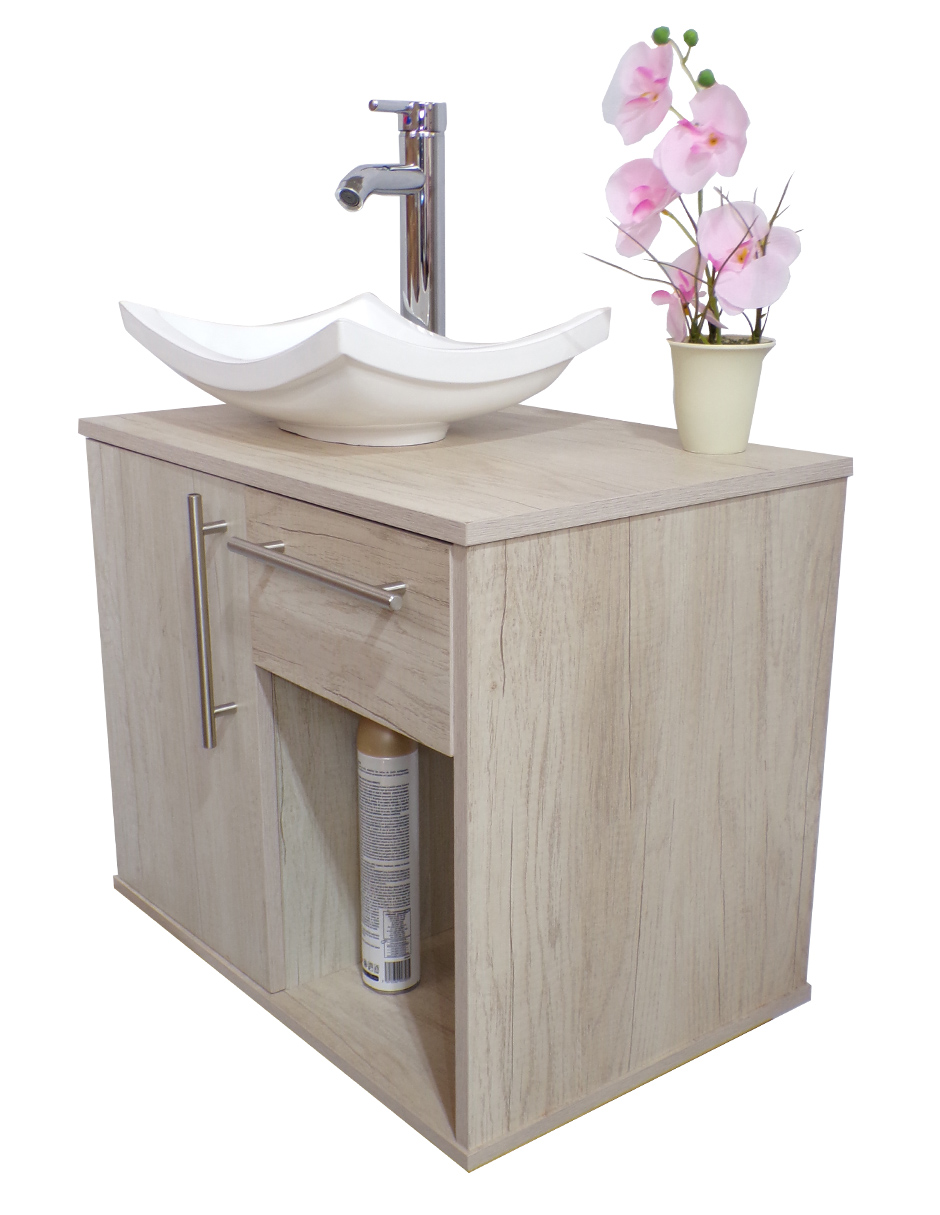 Combo De Gabinete Para Baño 08 Con Puerta Y Cajón Con Lavabo Y Monomando + Botiquin Con Espejo