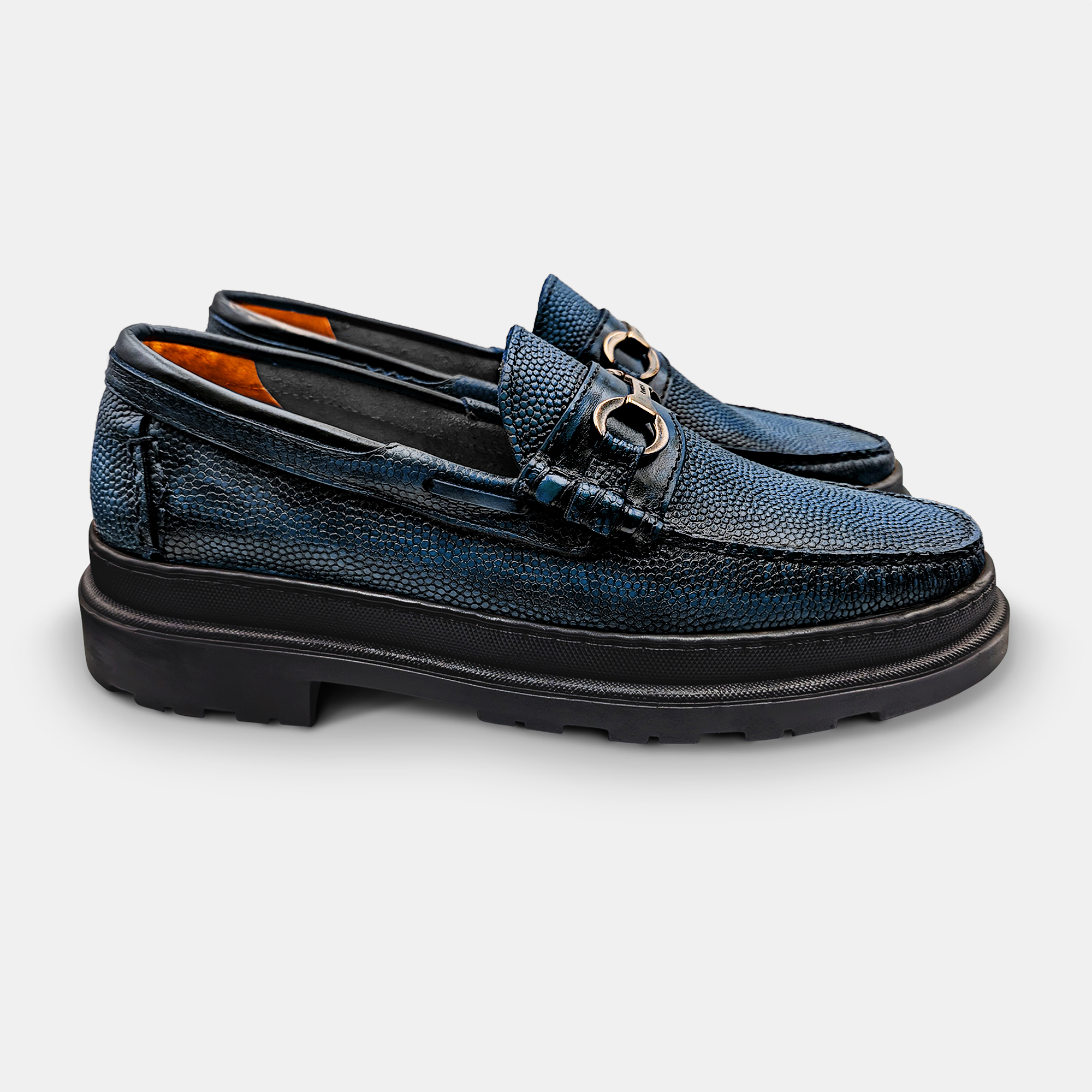 Mocasin Zapato Vestir Dayton Randem Mantarraya Grabado Azul Marino