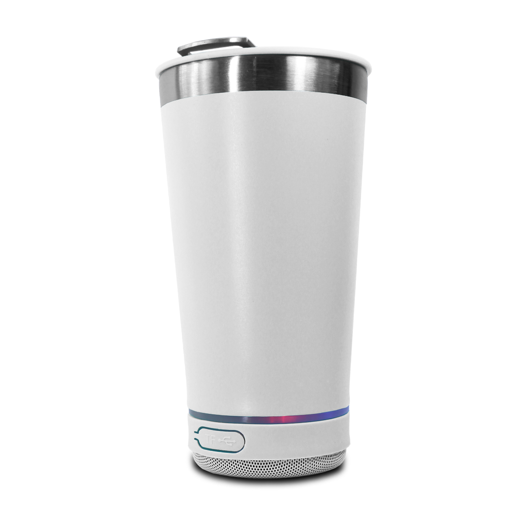 Vaso blanco Termico con altavoz Bluetooth, beer cup con abridor de botellas..