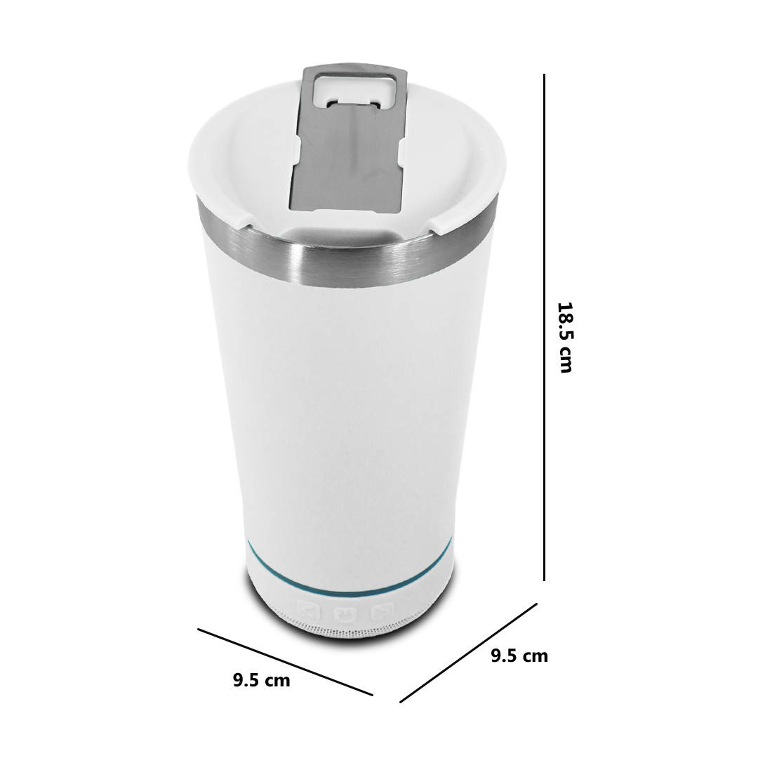 Vaso blanco Termico con altavoz Bluetooth, beer cup con abridor de botellas..