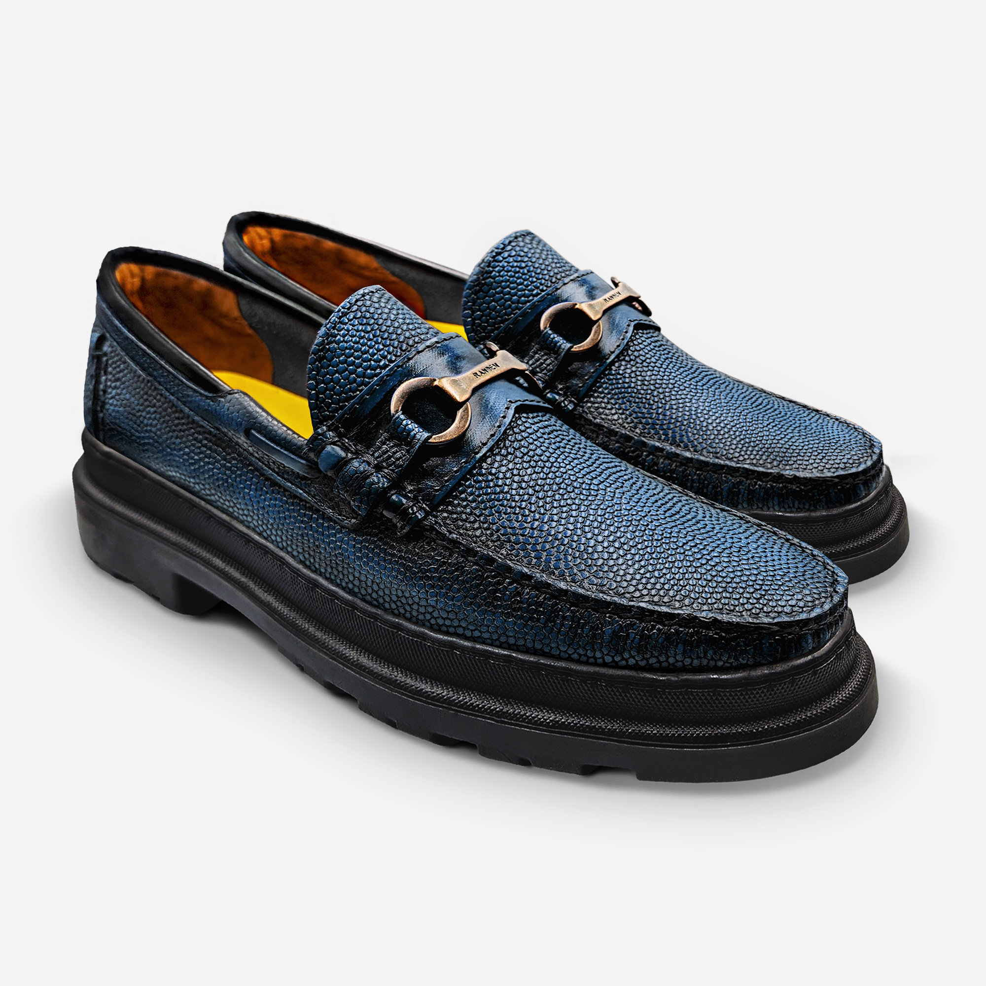 Mocasin Zapato Vestir Dayton Randem Mantarraya Grabado Azul Marino