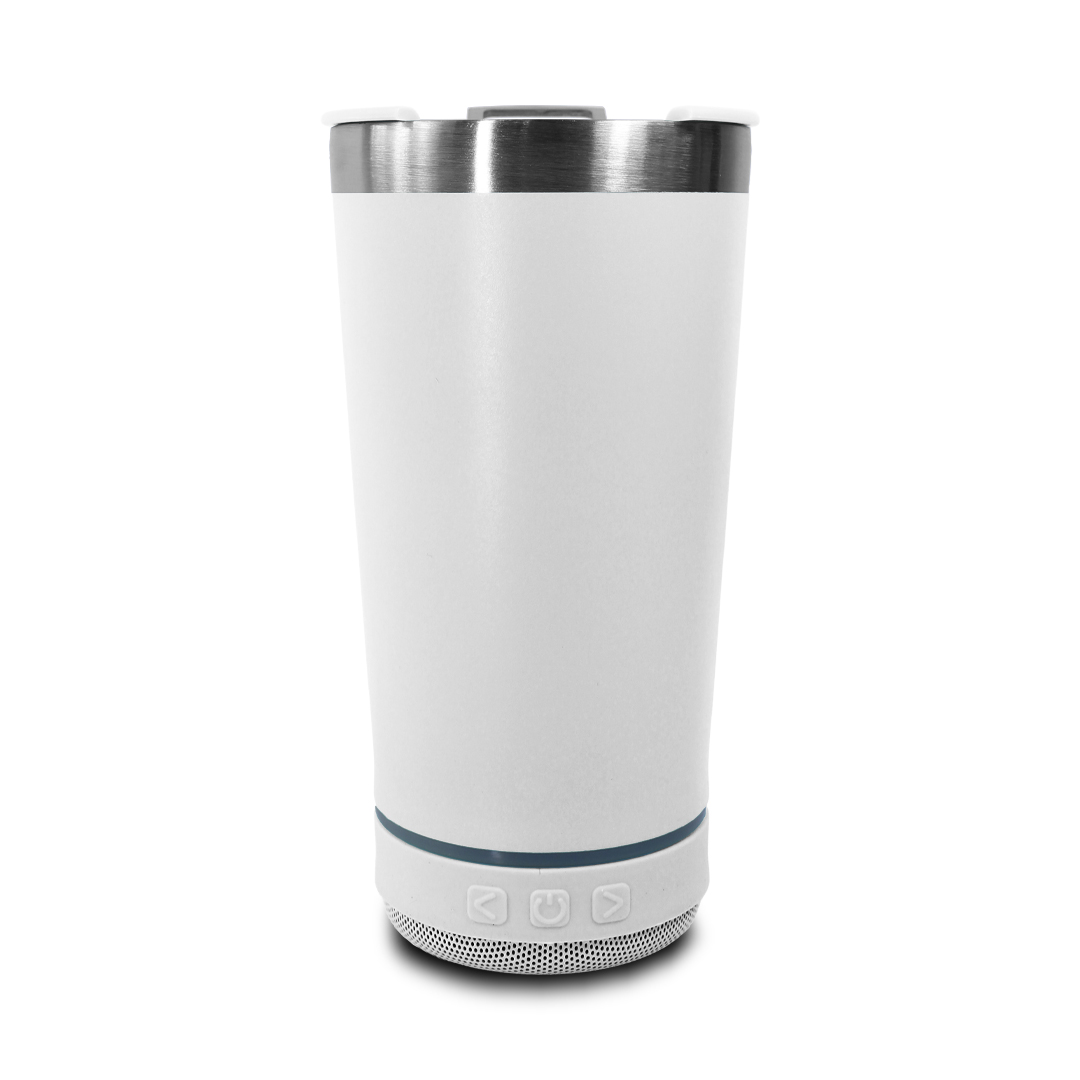 Vaso blanco Termico con altavoz Bluetooth, beer cup con abridor de botellas..