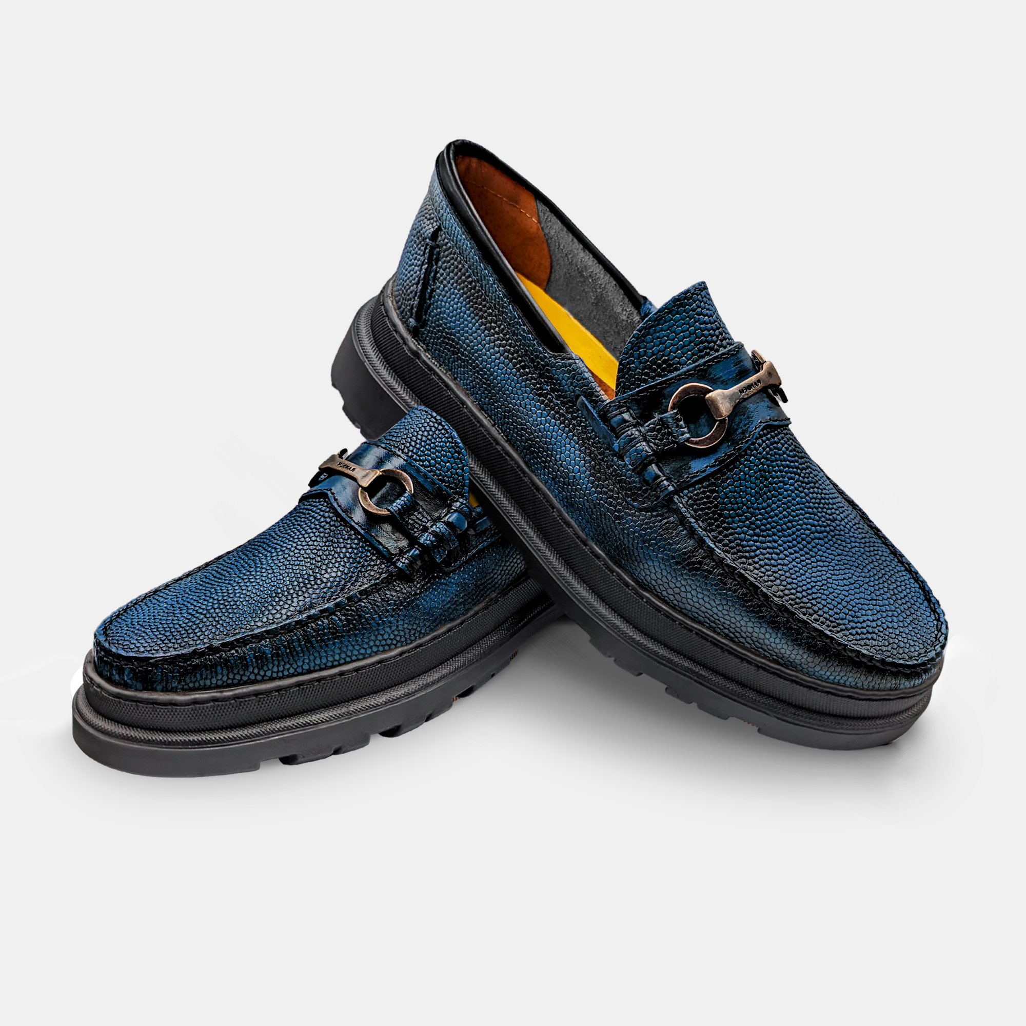 Mocasin Zapato Vestir Dayton Randem Mantarraya Grabado Azul Marino