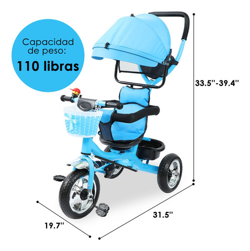 4 En 1 Carriola De Bastón Plegable Tipo Triciclo Para Bebe.