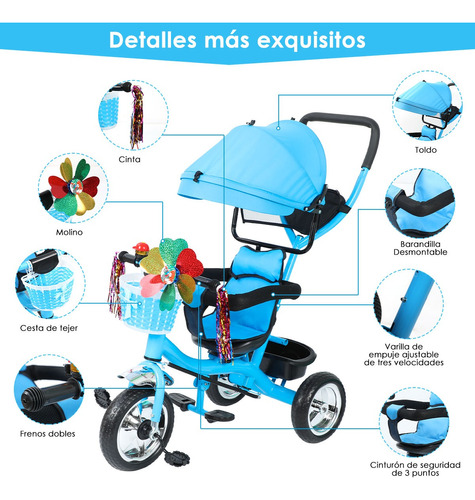 4 En 1 Carriola De Bastón Plegable Tipo Triciclo Para Bebe.