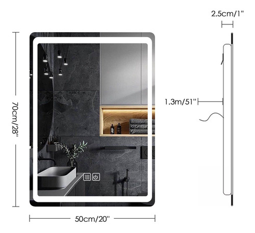 Espejo Con Luz Led Touch De Lujo Para Tocador O Baño 50x70cm.