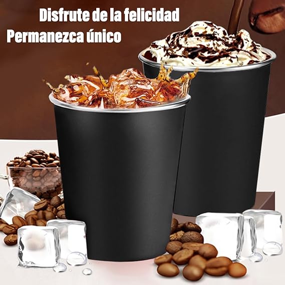 A Vasos de Acero Inoxidable Apilable 500ml 6PCS, EASYTAO Taza Termica Frio y Caliente, Diseño en Color Mate, para Hogar, Reuniones, Fiesta y Viajar (Negro).