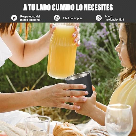 A Vasos de Acero Inoxidable Apilable 500ml 6PCS, EASYTAO Taza Termica Frio y Caliente, Diseño en Color Mate, para Hogar, Reuniones, Fiesta y Viajar (Negro).