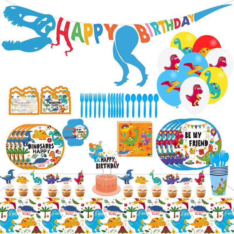 Kit Fiesta Cumpleaños Dinosaurio Animado Cartel Vasos Suministros Cumpleaños.