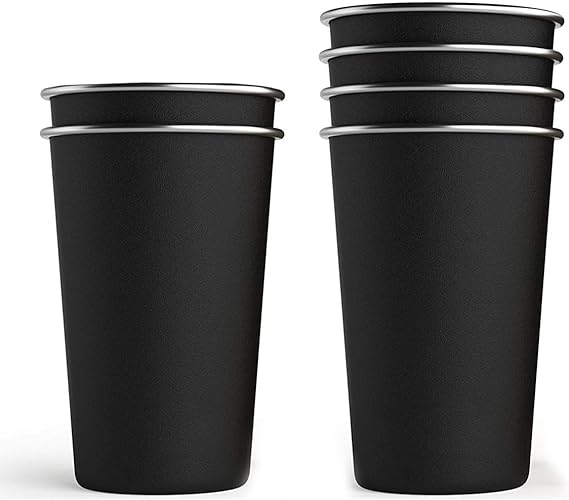 A Vasos de Acero Inoxidable Apilable 500ml 6PCS, EASYTAO Taza Termica Frio y Caliente, Diseño en Color Mate, para Hogar, Reuniones, Fiesta y Viajar (Negro).