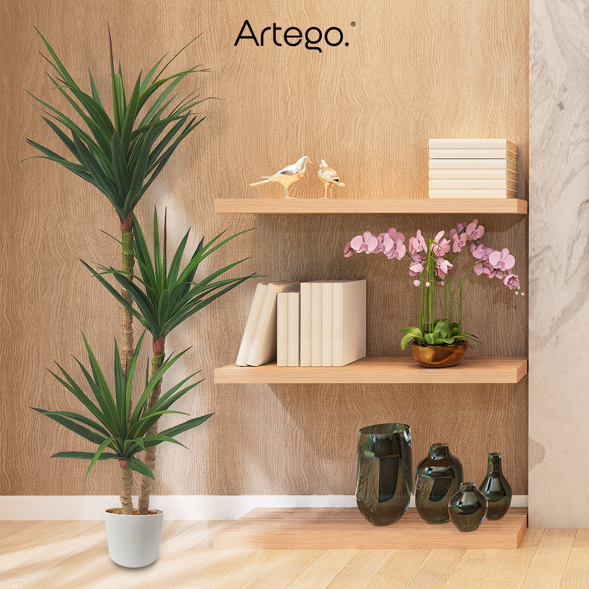 Planta artificial decorativa moderna con maceta Dracaena Palo de Brasil de 140cm de alto Artego para hogar sala comercio oficina.